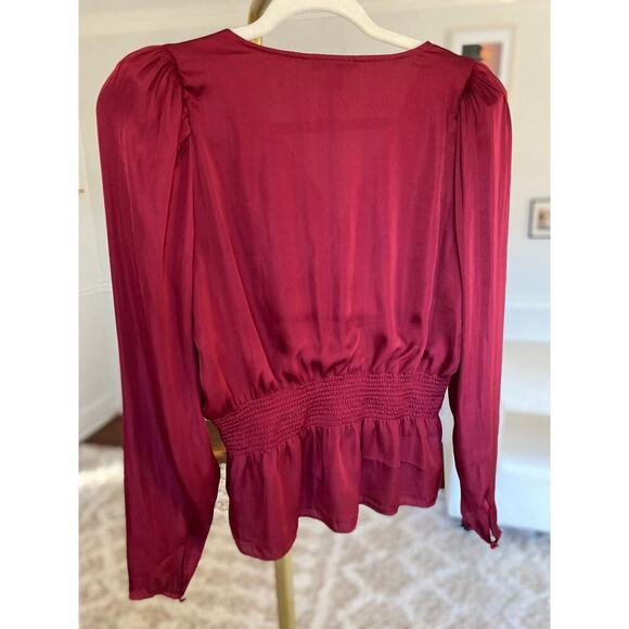 Banana Republic Satin Peplum Blouse Smocked Romantic Boho Summer Spring - Picture 3 of 12